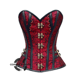 Red And Black Brocade Antique ClaspsSteampunk Costume Gothic Corset Overbust Top